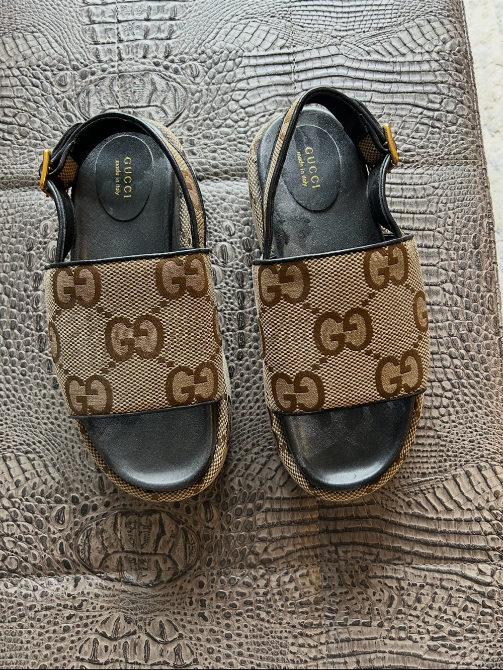 Gucci GG Canvas Slide Sandals with Ankle Strap - Picture 7 of 9